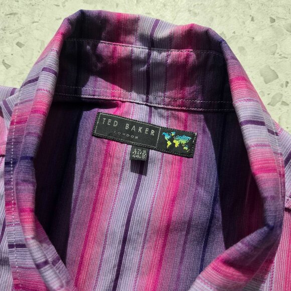 TED BAKER Men's Button Down Short Sleeve SHIRT 17.5 / 44.5 LARGE * Purple - Picture 2 of 4